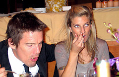 Say 'chews'! Our photog caught Ethan Hawke and his 'secret' girlfriend, his former nanny Ryan Shawhughes, at a benefit in Times Square. Photo: Bettina Cirone