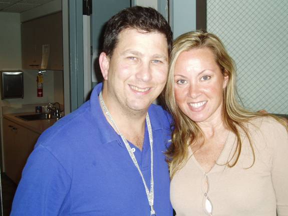 author at KGO studio in San Fran, 2005, with producer, Mark