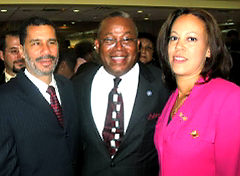 David Paterson and Lila Kirton flank Westchester Democratic leader Reginald Lafayette